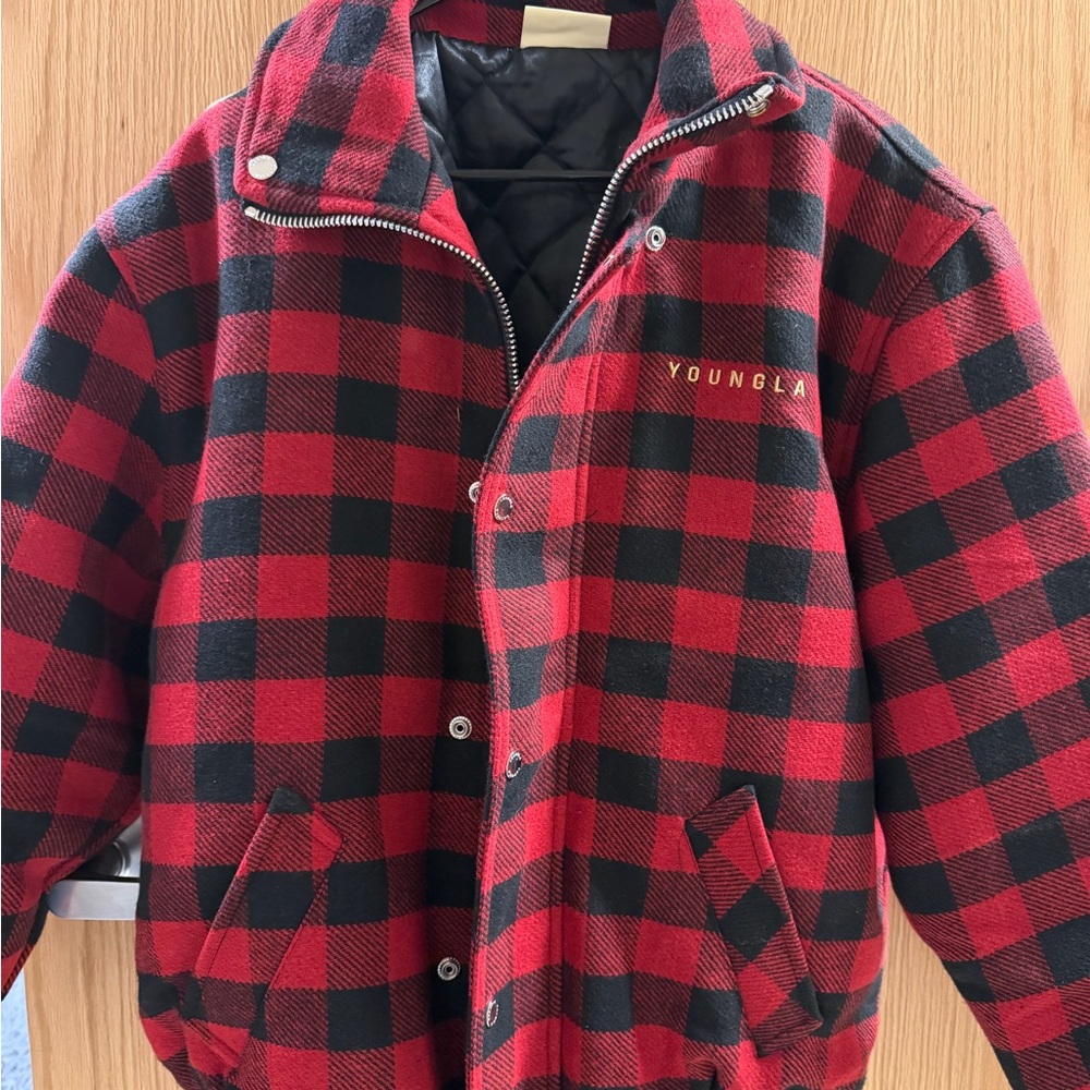 YoungLA Red and Black Checkered Bomber Jacket